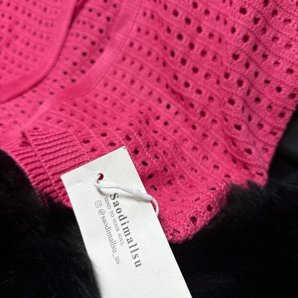 Pink crochet cardigan with tie - Picture 2 of 3